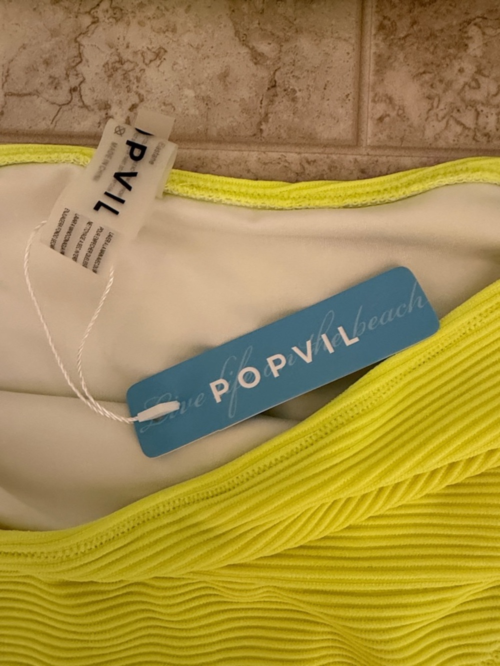 POPVIL Neon Yellow Ribbed Bikini Set Top - Picture 2 of 6